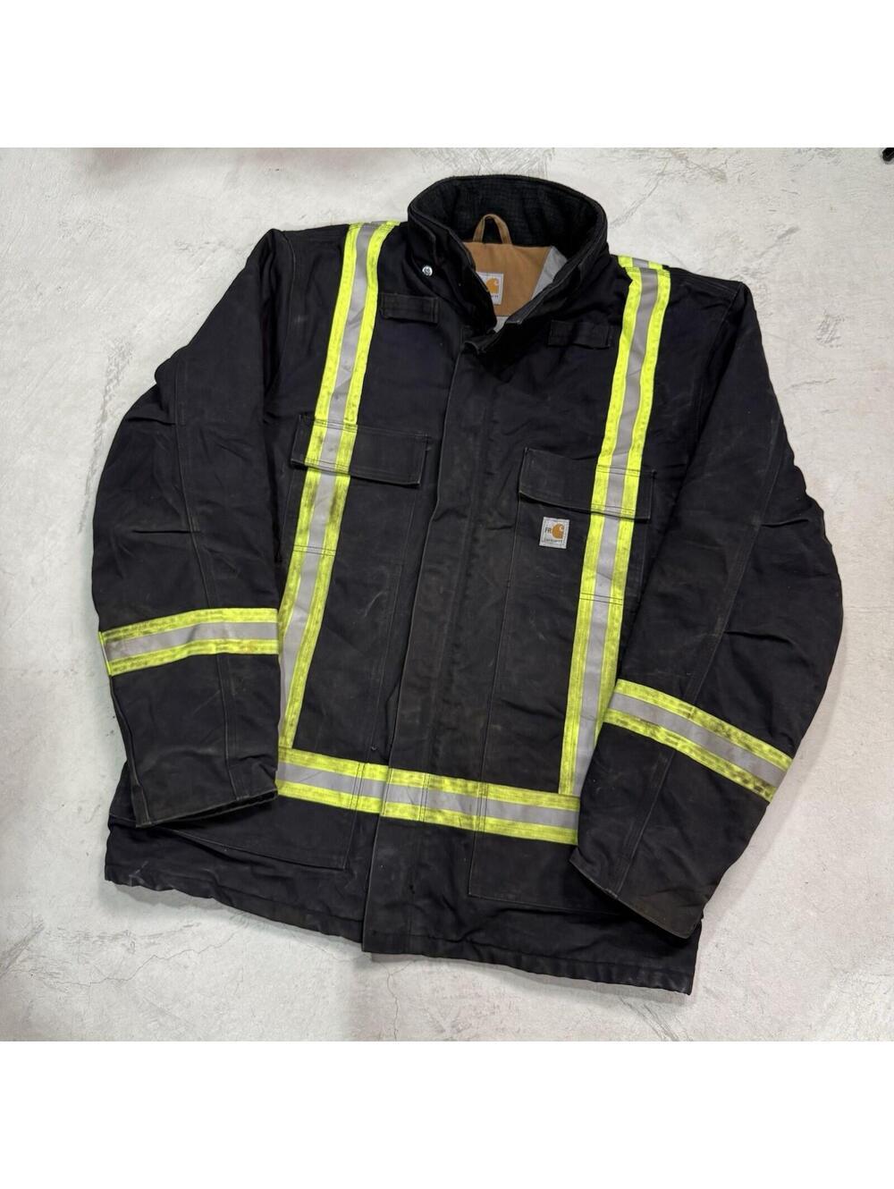 Carhartt HVSA reflective jacket black safety stripes Heavy Duty Men LTall Flawed